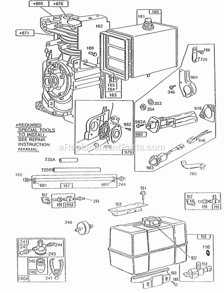 Fuel Tanks Oil Gard Hoses Diagram and Parts List for 195432-0830-99  Briggs and Stratton Engine